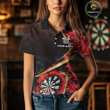 Load image into Gallery viewer, Custom Red Flames Dragon Dartboard Halftone Dart Women Polo Jerseys Gold Dart Team Shirt NYN1692