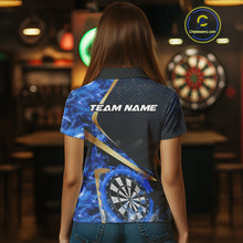 Load image into Gallery viewer, Custom Blue Flames Dragon Dartboard Halftone Dart Women Polo Jerseys Gold Dart Team Shirt NYN1693