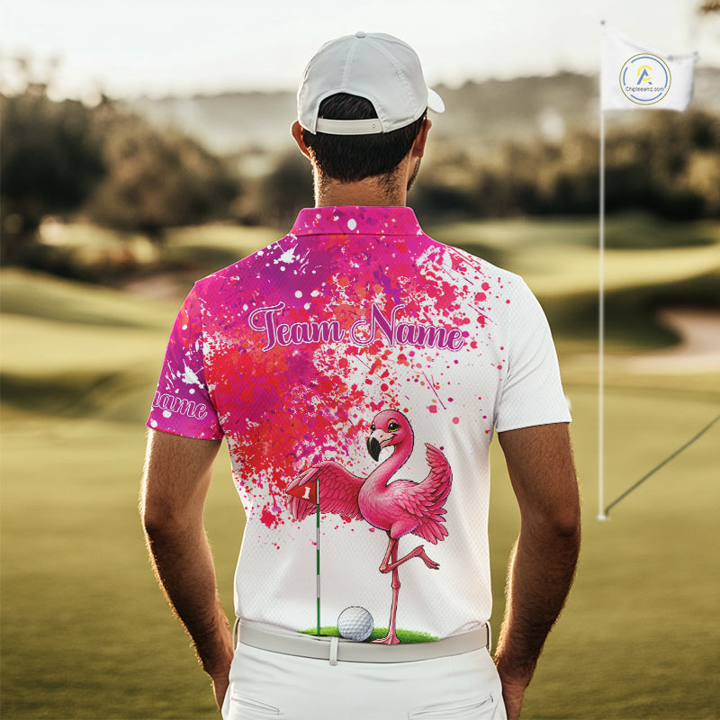 Funny Mens Golf Polo Shirt Custom Winner Flamingo Pink Splatter Golf Clothing Shirts, Golf Gifts NYN2875