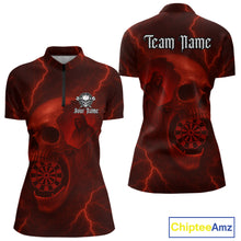 Load image into Gallery viewer, Custom Lightning Red Grim Reaper Dartboard Women Dart 1/4-Zip Shirt Skull Dart Team Jersey NYN1444