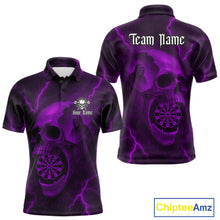 Load image into Gallery viewer, Custom Lightning Purple Grim Reaper Dartboard Men Dart Polo Shirt Skull Dart Team Jersey NYN1445