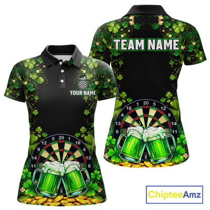 Cheer Beer & Play Dartboard Shamrock Women Darts Polo Shirt Custom St Patrick's Day Darts Jersey NYN2534