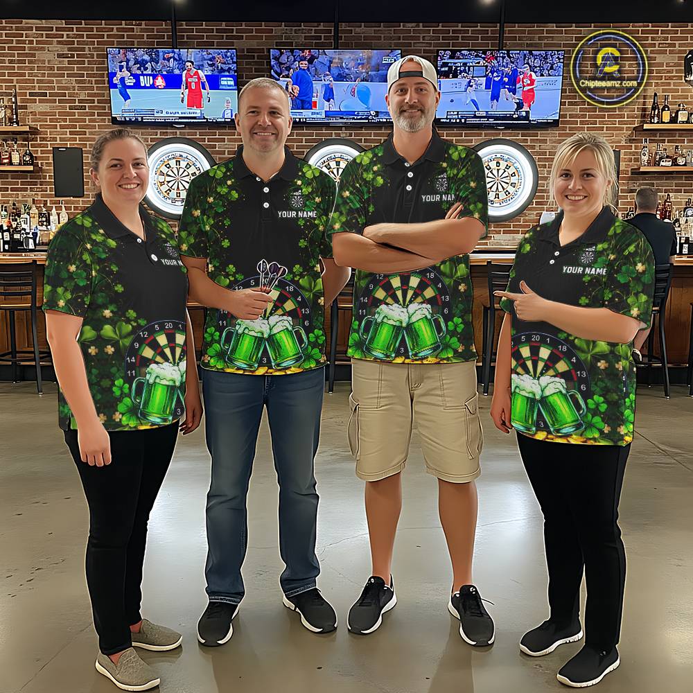 Cheer Beer & Play Dartboard Shamrock Women Darts Polo Shirt Custom St Patrick's Day Darts Jersey NYN2534