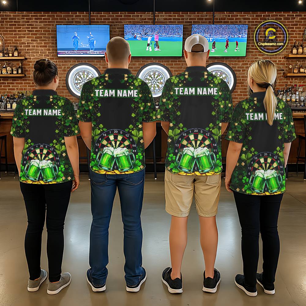 Cheer Beer & Play Dartboard Shamrock Women Darts Polo Shirt Custom St Patrick's Day Darts Jersey NYN2534
