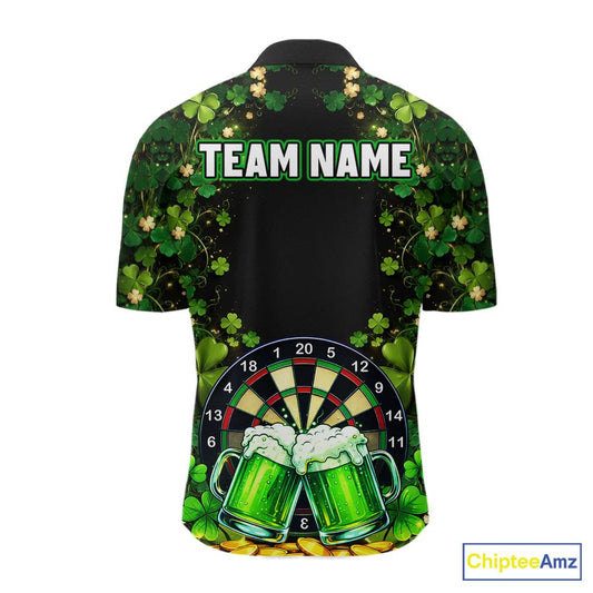 Cheer Beer & Play Dartboard Shamrock Men Darts Quarter-Zip Shirt Custom St Patrick's Day Darts Jersey NYN2534