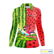 Load image into Gallery viewer, Flamingo Watermelon Polo Shirt Womens Golf Polo Shirts Custom Tropical Pattern Flamingo Golf Shirts NYN2878