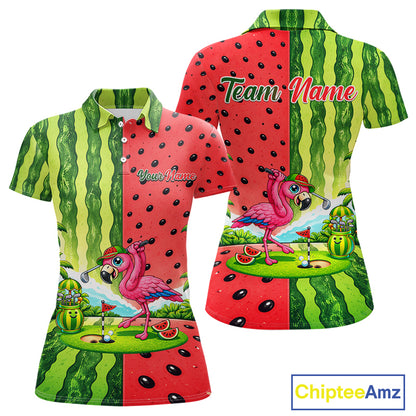 Flamingo Watermelon Polo Shirt Womens Golf Polo Shirts Custom Tropical Pattern Flamingo Golf Shirts NYN2878