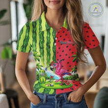 Load image into Gallery viewer, Flamingo Watermelon Polo Shirt Womens Golf Polo Shirts Custom Tropical Pattern Flamingo Golf Shirts NYN2878