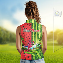 Load image into Gallery viewer, Flamingo Watermelon Sleeveless Polo Shirt Womens Golf Polo Shirts Custom Tropical Flamingo Golf Shirts NYN2878