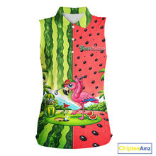 Load image into Gallery viewer, Flamingo Watermelon Sleeveless Polo Shirt Womens Golf Polo Shirts Custom Tropical Flamingo Golf Shirts NYN2878