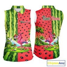 Load image into Gallery viewer, Flamingo Watermelon Sleeveless Polo Shirt Womens Golf Polo Shirts Custom Tropical Flamingo Golf Shirts NYN2878