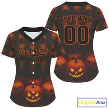 Load image into Gallery viewer, Custom Orange Halloween Pumpkin Baseball Shirt For Women Baseball Tournament Jerseys NYN1464