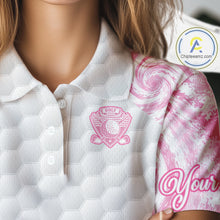 Load image into Gallery viewer, Womens Golf Polo Shirts Pink Tie Dye Pattern Custom White Golf Ball Golf Top Shirt For Ladies NYN2908