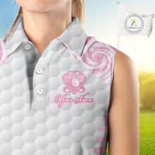 Load image into Gallery viewer, Womens Sleeveless Golf Polo Shirts Pink Tie Dye Pattern Custom White Golf Ball Golf Shirt For Ladies NYN2908