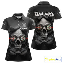 Load image into Gallery viewer, Black Smokes Skull Torn Grunge Dartboard Custom Women Polo Darts Shirt Dart Jersey NYN2012