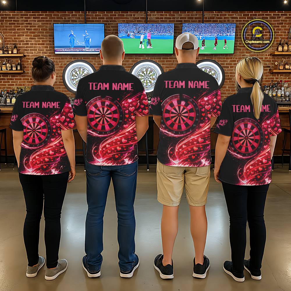 Funny Pink Hearts Tornado Dartboard Women Darts Valentine Shirt Custom Dart Polo Couple Gifts NYN2536