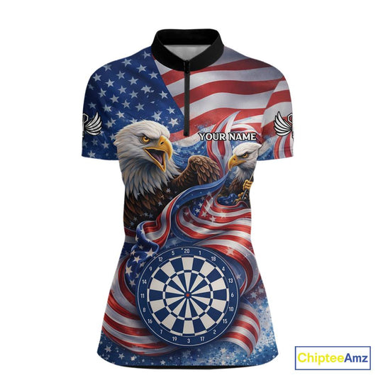 American Flag Eagle Freedom Dartboard Dart 1/4-Zip Shirt Custom Patriotic Women Dart Team Jerseys NYN2541