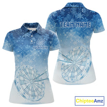 Load image into Gallery viewer, White &amp; Blue Snowflakes Ice Dartboard Custom Polo Dart Shirt For Women Xmas Dart Jerseys NYN2024
