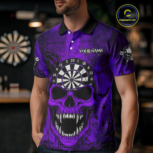 Purple Grunge Horror Dartboard Skull Custom Men Polo Dart Jerseys Grunge Dart Gifts NYN2032