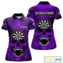 Load image into Gallery viewer, Purple Grunge Horror Dartboard Skull Custom Women Polo Dart Jerseys Grunge Dart Gifts NYN2032