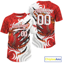 Load image into Gallery viewer, Custom White And Red Scracked Baseball Ball Shirt For Men Fire Flames Baseball Jerseys NYN1505