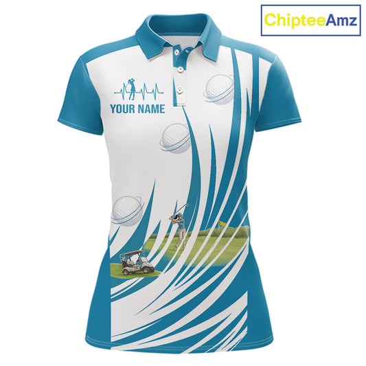 Women White And Blue Golf Shirts Golf Clothing Custom White Polo Golf Shirts, Gifts For The Golfer NYN2933