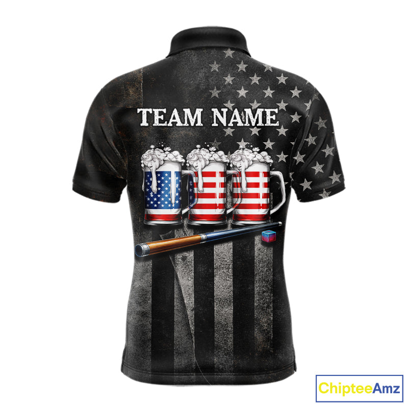 Grunge US Flag Beer Pool 8 Ball & 9 Ball Men Billiard Shirt Custom Patriotic Billiard Team Attire NYN2560