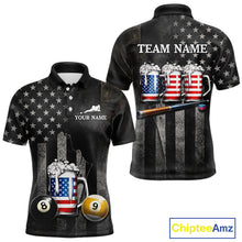 Load image into Gallery viewer, Grunge US Flag Beer Pool 8 Ball &amp; 9 Ball Men Billiard Shirt Custom Patriotic Billiard Team Attire NYN2560