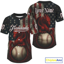 Load image into Gallery viewer, Custom Red Smoke Dragon Patriotic Baseball Shirt For Men US Flag Baseball Jerseys NYN1515
