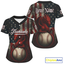 Load image into Gallery viewer, Custom Red Smoke Dragon Patriotic Baseball Shirt For Women US Flag Baseball Jerseys NYN1515