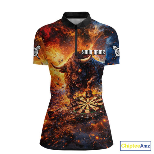 Colorful Splatter Funny Bull Cracked Dartboard Women Dart Quarter-Zip Shirts Custom Dart Team Jerseys NYN2730
