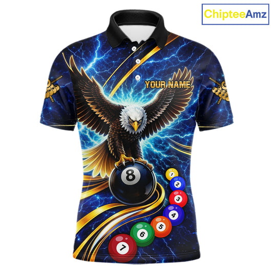 Thunder Lightning Blue Horror Eagle 8 Ball Pool Billiard Shirt For Men Custom Billiard Team Jersey NYN2939