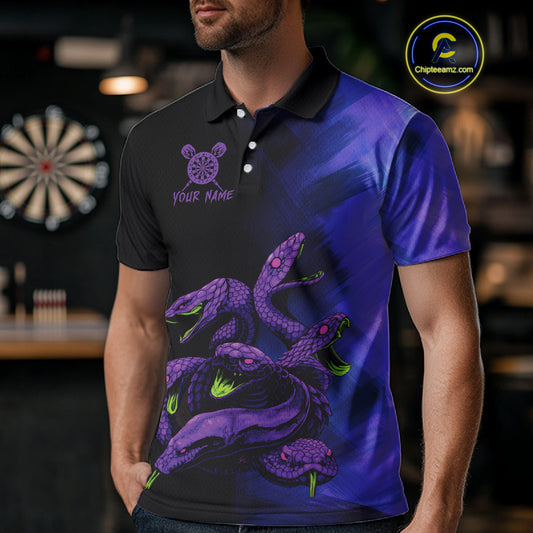 Custom Purple Cobras Dartboard Dart Polo Shirt For Men Grunge Dart Tournament Jerseys NYN1521