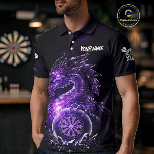 Purple Dartboard Lightning Dragon Stone Custom Mens Polo Dart Shirt Dart Team Jerseys NYN1778