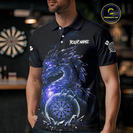 Blue Dartboard Lightning Dragon Stone Custom Mens Polo Dart Shirt Dart Team Jerseys NYN1779