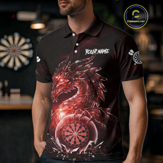 Red Dartboard Lightning Dragon Stone Custom Mens Polo Dart Shirt Dart Team Jerseys NYN1780