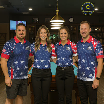 Blue Red Grunge US Flag 8 Ball Pool Men Billiard Ball Cue Shirt Custom Patriotic Billiard Team Attire NYN2734