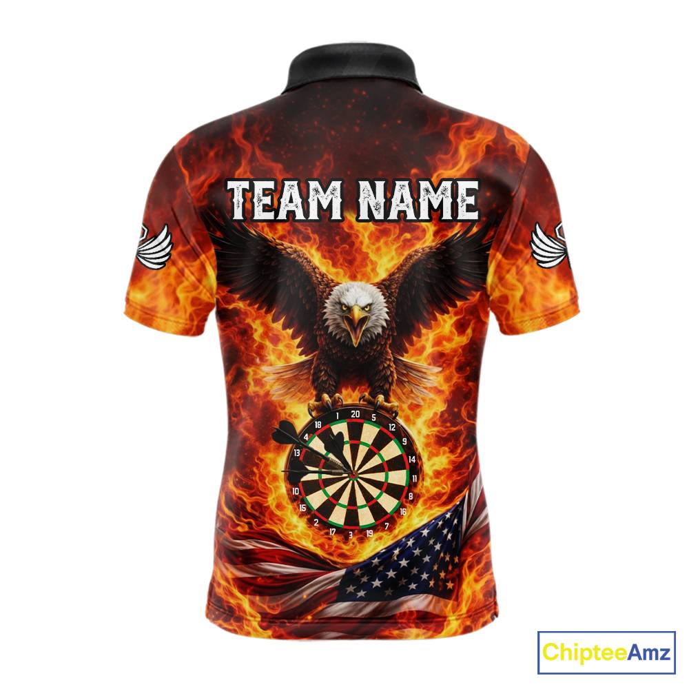 Personalized Eagle US Flag Fire Flame Dartboard Men Darts Polo Shirt Custom Darts Team Jersey|Red NYN2584