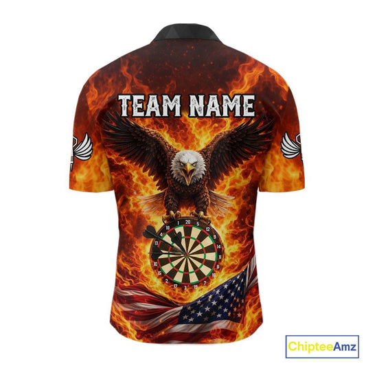 Personalized Eagle US Flag Fire Flame Dartboard Men Darts 1/4-Zip Shirt Custom Darts Team Jersey|Red NYN2584