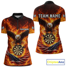 Load image into Gallery viewer, Personalized Eagle US Flag Fire Flame Dartboard Women Darts 1/4-Zip Shirt Custom Darts Team Jersey|Red NYN2584