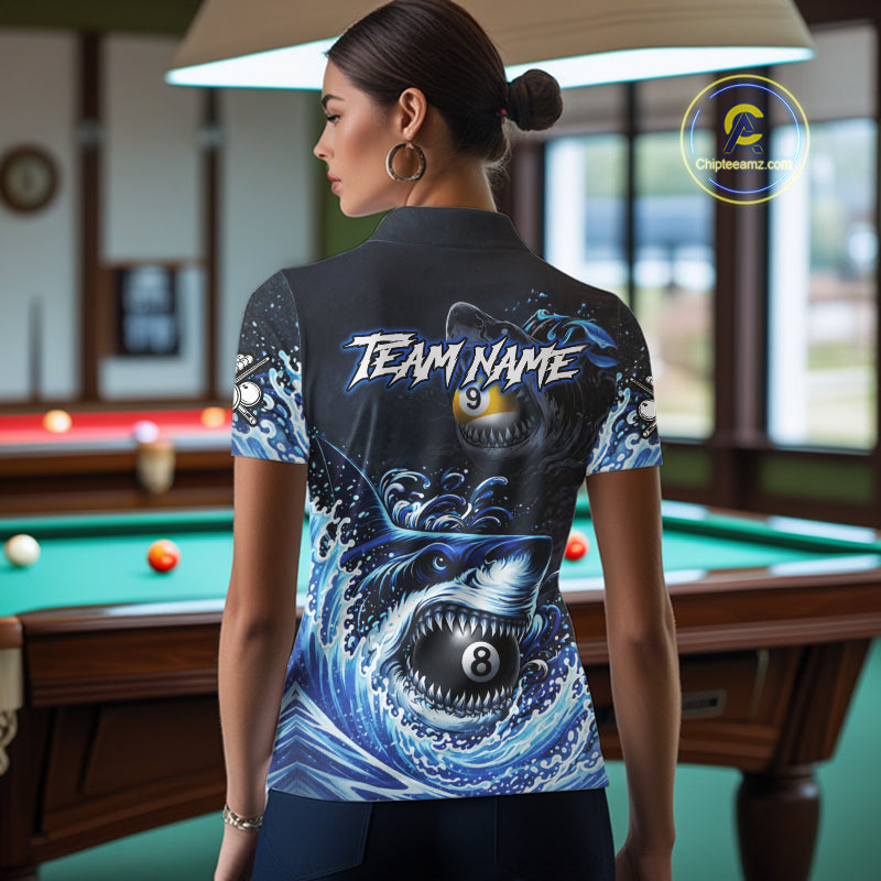 Funny Shark Waving Pool 8 Ball & 9 Ball Billiard Shirt For Women Personalized Ball Billiard Attire NYN2590