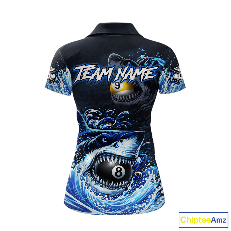 Funny Shark Waving Pool 8 Ball & 9 Ball Billiard Shirt For Women Personalized Ball Billiard Attire NYN2590