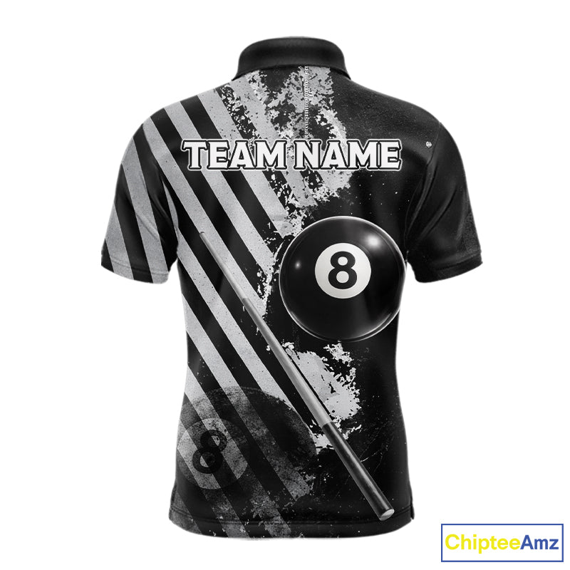 Black And Grey Grunge Pool 8 Ball Men Billiard Shirt Personalized Graffiti Billiard Attire NYN2595