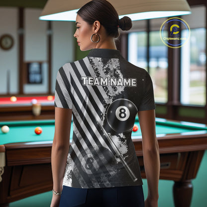 Black And Grey Grunge Pool 8 Ball Women Billiard Shirt Personalized Graffiti Billiard Attire NYN2595