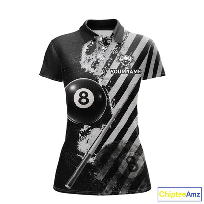 Black And Grey Grunge Pool 8 Ball Women Billiard Shirt Personalized Graffiti Billiard Attire NYN2595