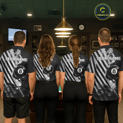 Black And Grey Grunge Pool 8 Ball Men Billiard Shirt Personalized Graffiti Billiard Attire NYN2595