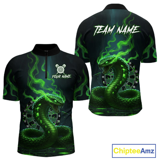 Custom Green Smokes Funny Cobra Dartboard Men Darts Quarter-Zip Shirt, Outfits Dart Jerseys NYN1813