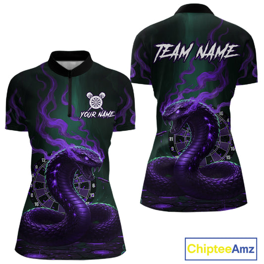 Custom Purple Smokes Funny Cobra Dartboard Women Darts Quarter-Zip Shirt, Outfits Dart Jerseys NYN1814
