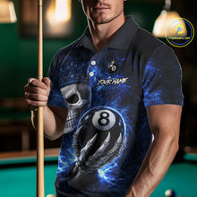 Load image into Gallery viewer, Blue Crown Skull Holding Thunder Pool 8 Ball Billiard Shirt For Men Custom Billiard Team Attire NYN2602