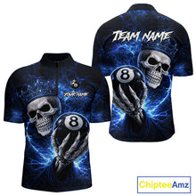 Load image into Gallery viewer, Blue Crown Skull Holding Thunder Pool 8 Ball Billiard Shirt For Men Custom Billiard Team Attire NYN2602